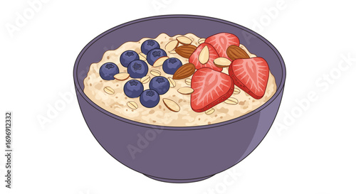 Healthy breakfast bowl with fresh berries and nuts in flat design