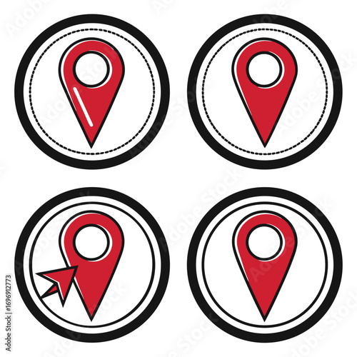 Find your way with these bold red location pin icons, perfect for maps, directions, and travel apps, making navigation easy and visually appealing