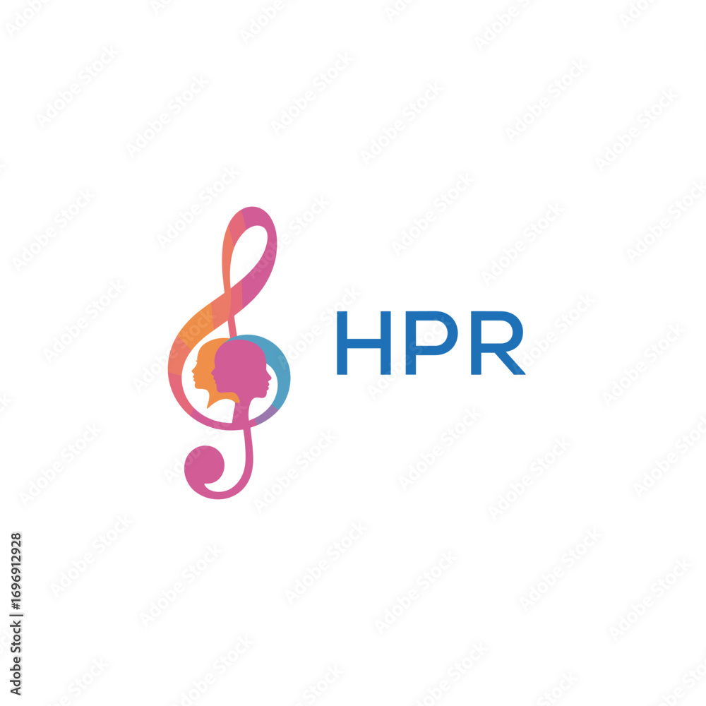 Obraz premium HPR “Colorful music logo with human faces and treble clef design” HPR Later Logo, “Creative music academy logo with silhouette heads and notes”HPR music, logo, HPR abstract, creative, HPR colorful,