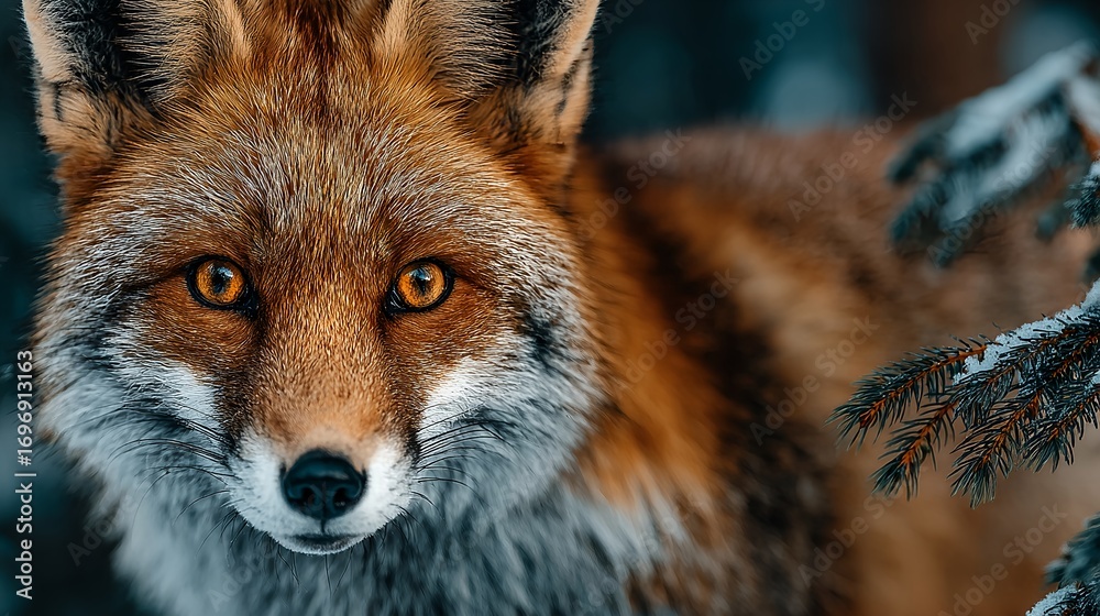 Fototapeta premium Immersive Red Fox Composition with Textured Fur in Aurora Glow – Wildlife Visual for Eco-Tourism and Inclusive Branding