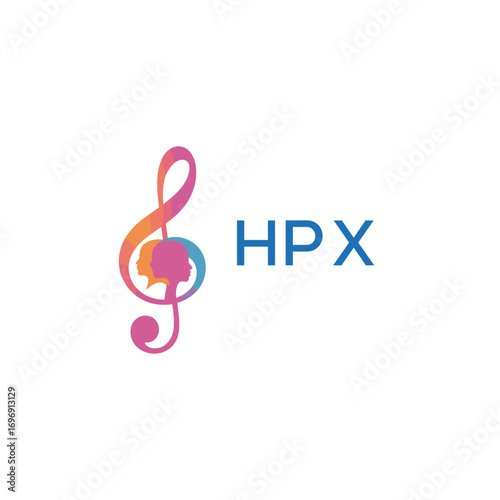 HPX “Colorful music logo with human faces and treble clef design” HPX Later Logo, “Creative music academy logo with silhouette heads and notes” 
