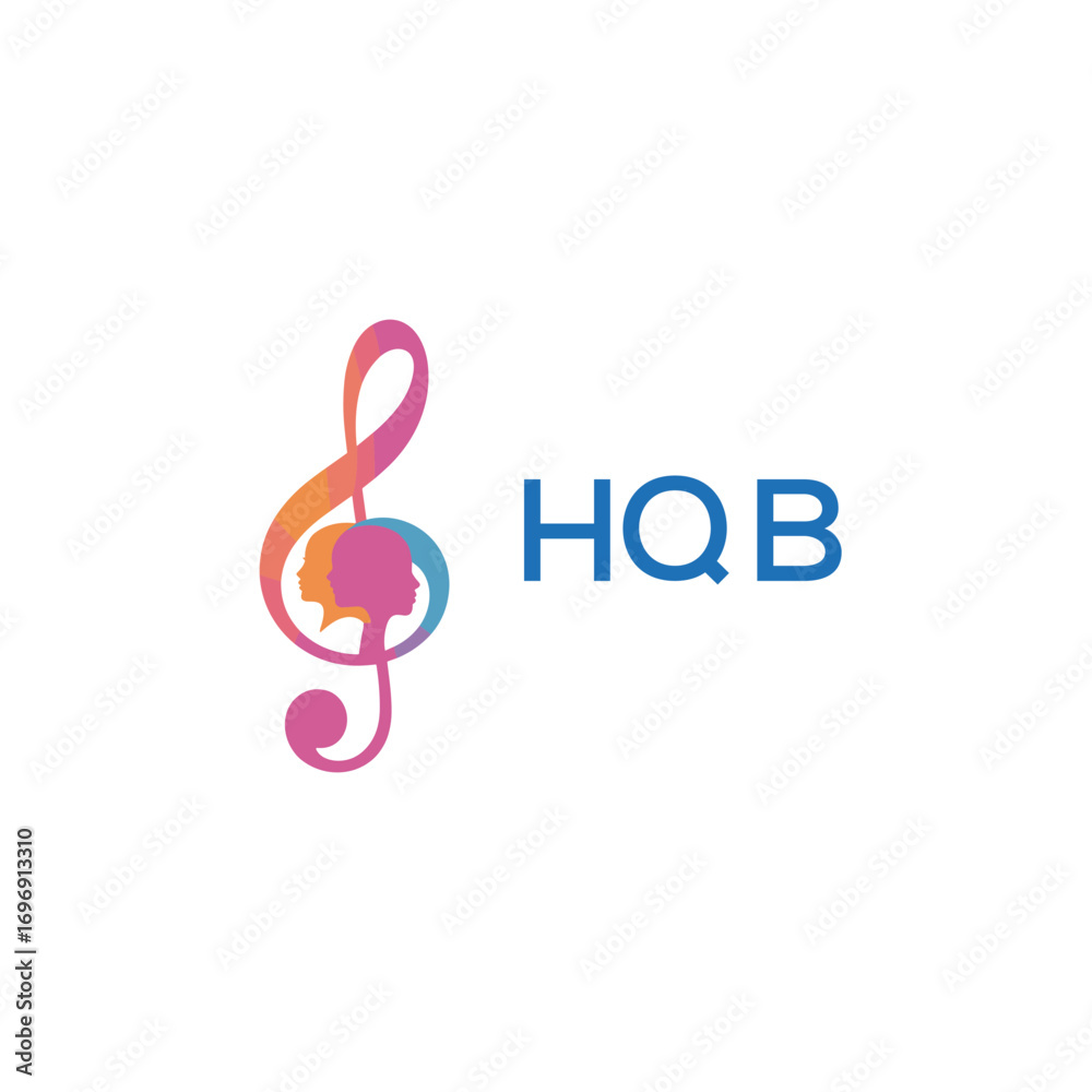 Fototapeta premium HQB “Colorful music logo with human faces and treble clef design” HQB Later Logo, “Creative music academy logo with silhouette heads and notes” 