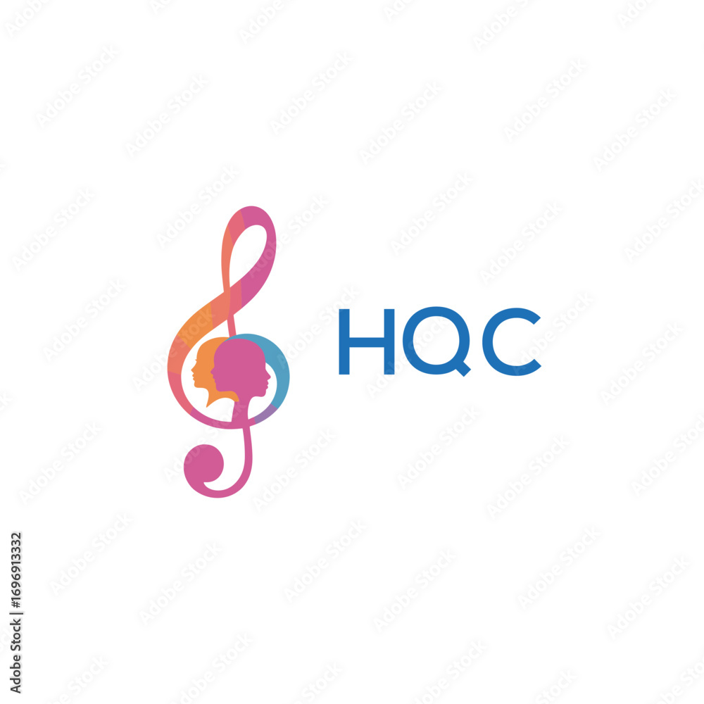 Fototapeta premium HQC “Colorful music logo with human faces and treble clef design” HQC Later Logo, “Creative music academy logo with silhouette heads and notes” 