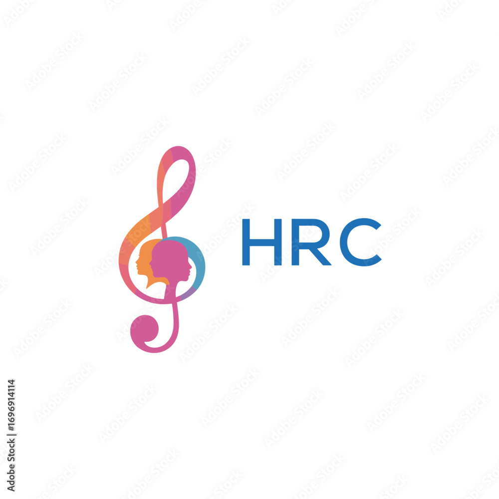 Fototapeta premium HRC “Colorful music logo with human faces and treble clef design” HRC Later Logo, “Creative music academy logo with silhouette heads and notes”HRC music, logo, HRC abstract, creative, HRC colorful,