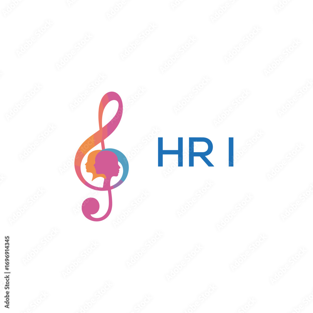 Obraz premium HRI “Colorful music logo with human faces and treble clef design” HRI Later Logo, “Creative music academy logo with silhouette heads and notes”