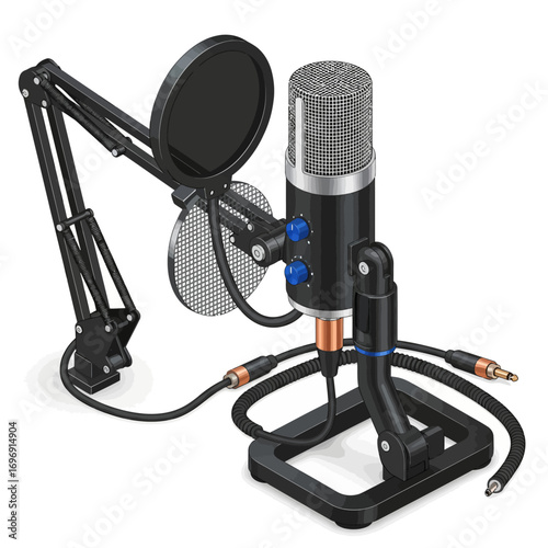 Professional foldable desktop mic vector illustration, ideal for podcasting and streaming