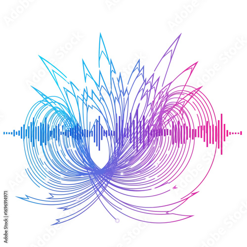 Abstract frequency sweep lines graphic with gradient colors, vector illustration