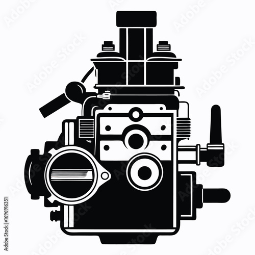 Detailed Black and White Illustration of an Automotive Engine Carburetor Component