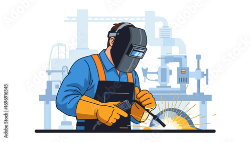 Welder at Work: An illustration of a welder focused on the process, the dynamic depiction highlighting the skill and dedication within a workshop environment.