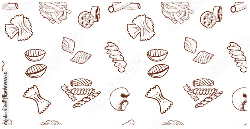 Seamless pattern with Italian pasta. Vector sketch illustration. Design for food packaging, textile, menu background