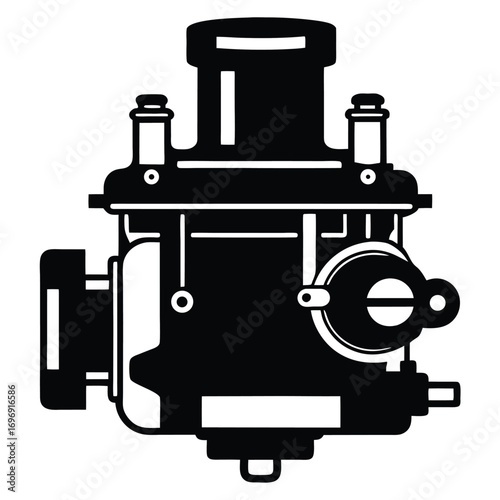 Black and White Silhouette Depiction of a Carburetor Assembly Component of an Engine