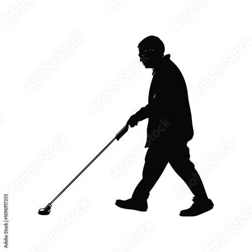A simple vector silhouette illustration of a man golfing with a club and ball