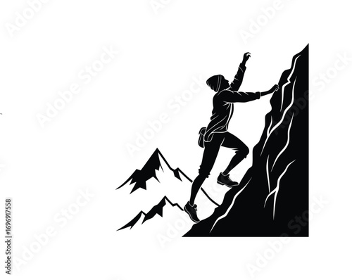 Vector silhouette illustration of a man on the top of a mountain