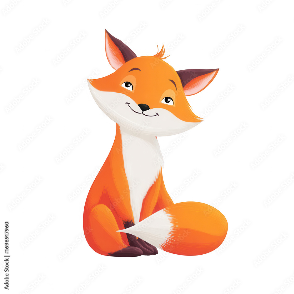 Obraz premium cute, smiling fox sitting on the floor, cartoon vector, jpeg, png, transparent