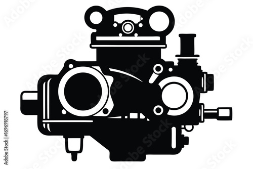 Black and White Illustration of a Carburetor, Automotive Engine Fuel System Part