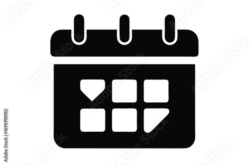 Simple Black Calendar Icon Illustration with Geometric Day Shapes for Schedule Management