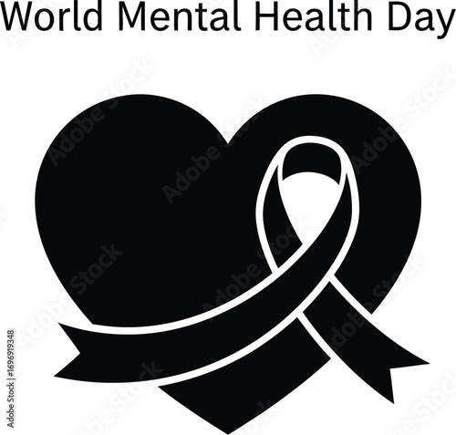 Heart with ribbon for world mental health day concept to raise awareness
