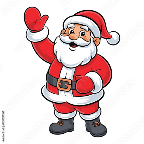 Cartoon santa claus cheerful santa claus in a red suit waving his hand christmas vector illustration