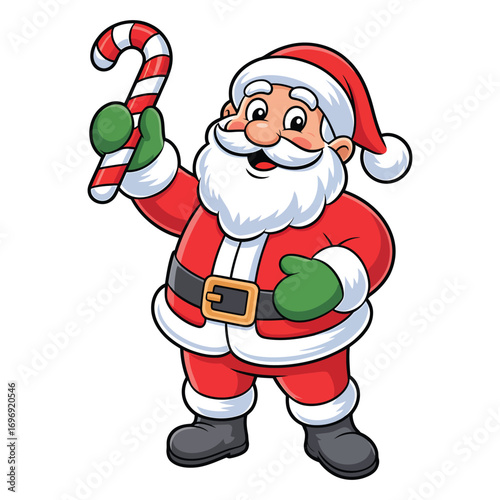 Happy santa claus holding a candy cane, a joyful illustration for christmas, perfect for holiday greetings and festive designs