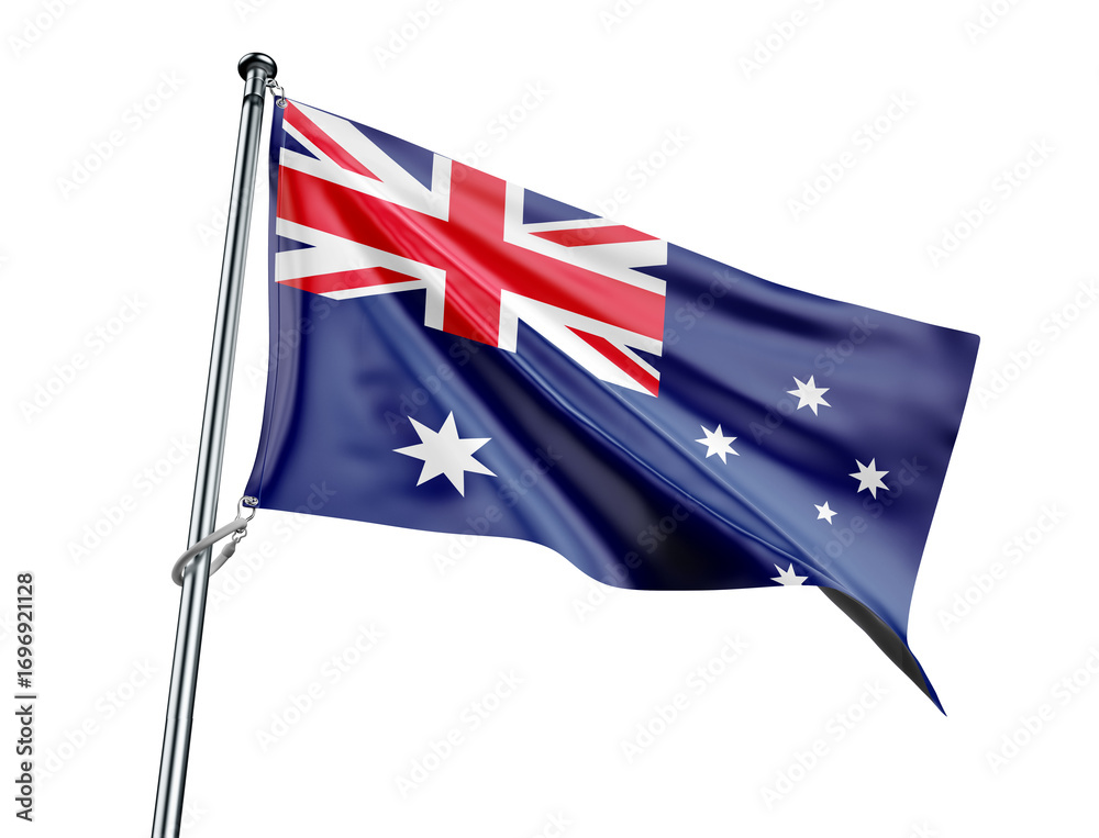 Fototapeta premium Australian National Flag on Waving Pole