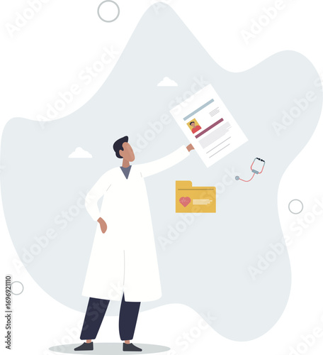 Medical history and record information about patient.Health database folder with disease treatment, diagnosis or care paperwork .life and employment of people.