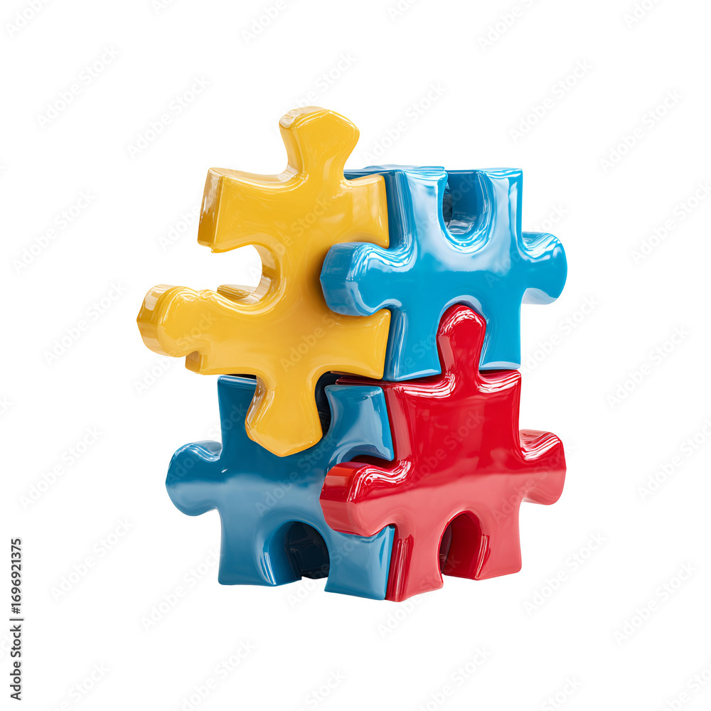 Fototapeta premium Three glossy puzzle pieces interlocked forming a cube