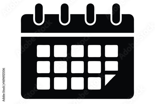 Black and White Calendar Icon with Turned Page Corner Indicating Schedule Reminder