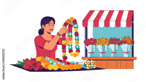 Florist's Flower Display: A vibrant illustration captures a florist arranging a beautiful selection of floral displays, showcasing a passion for creativity and beauty. 