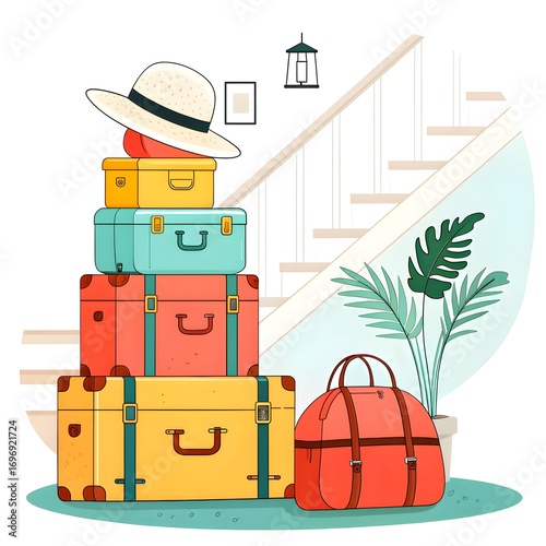 Suitcase luggage travel vacation packing holiday trip ready concept