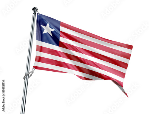 Liberia flag with red white stripes and blue square