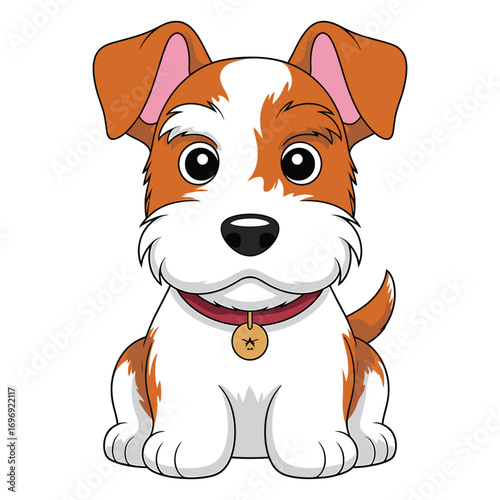 Adorable jack russell terrier puppy with a collar the dog is sitting and looking at the viewer, perfect for petrelated designs