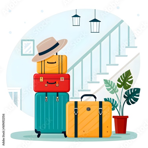 Travel suitcases luggage bags vacation holiday trip packing illustration