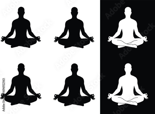 Silhouette Vector of Men Practicing Yoga in Lotus Pose for Meditation, Wellness, Balance, Inner Peace, and Mindfulness Lifestyle Design