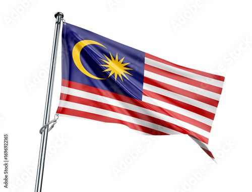 Malaysia flag with red white stripes and blue canton with crescent and star
