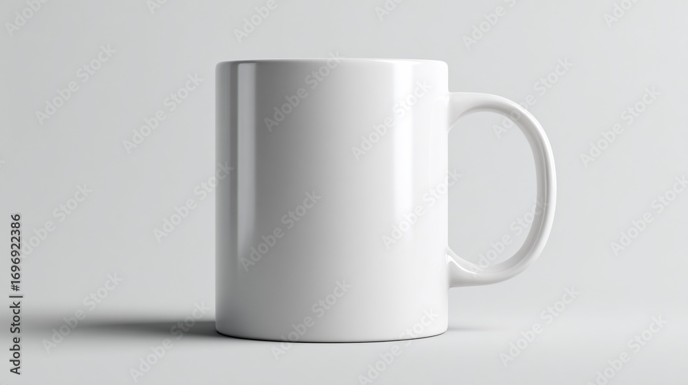 Fototapeta premium Simple white ceramic mug stands alone, bathed in neutral, soft light