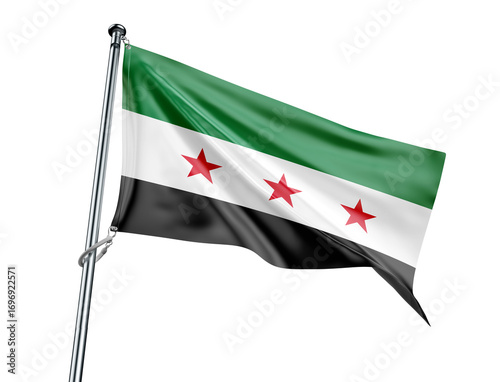 Syrian opposition flag with green, white, black stripes and red stars