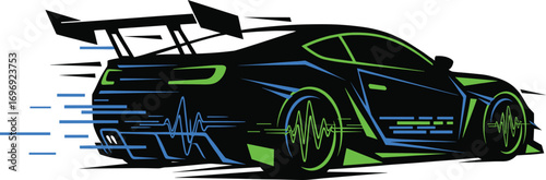 Modern Sports Car Black Silhouette with Futuristic Accents
