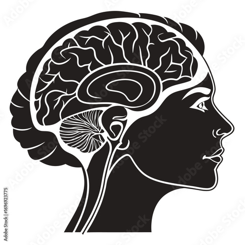 Silhouette Profile Of A Woman With A Detailed Brain Cross Section head