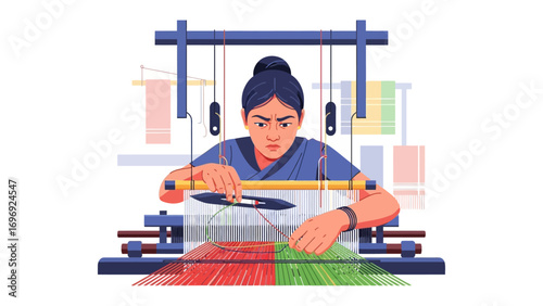 Weaving Tradition: An illustration of a skilled artisan meticulously working on a traditional loom, showcasing the intricate craft and artistry.