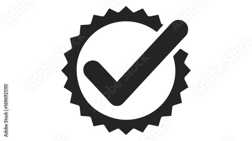 Black check mark within a serrated circle icon tick symbol