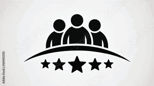 Black figures and stars on white background people group