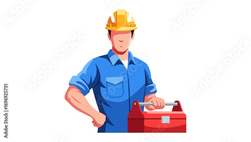 Professional with Toolbox: A skilled professional stands ready, holding a toolbox. The scene exudes competence and readiness.