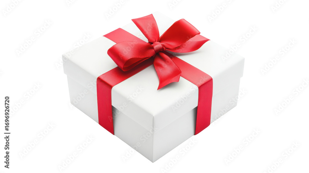 Obraz premium White Gift Box with Red Ribbon for Special Occasions isolated on a Transparent or white Background