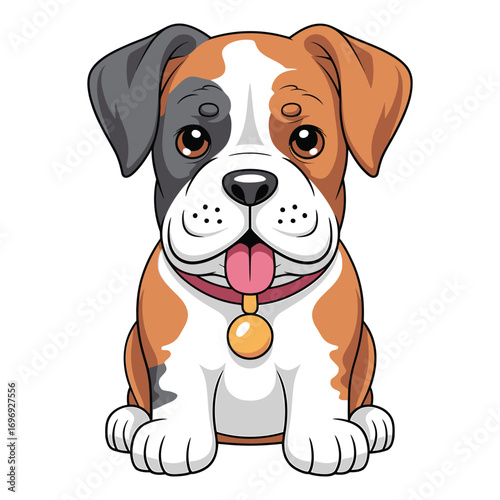 Delightful bulldog puppy sitting, showcasing its endearing expression and playful charm in a cartoon illustration