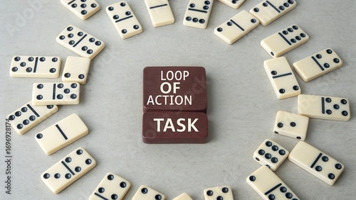 Creative Concept of Task Management with Dominoes and Text Blocks