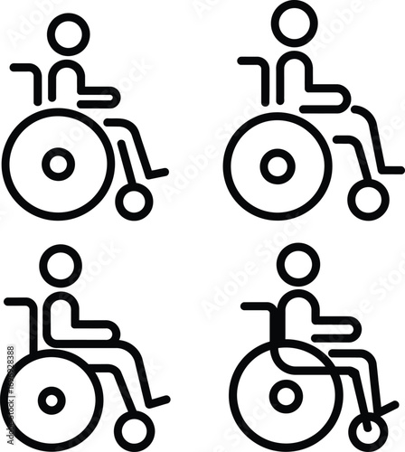 Collection of four accessible wheelchair user icons simple outline design for mobility and independence
