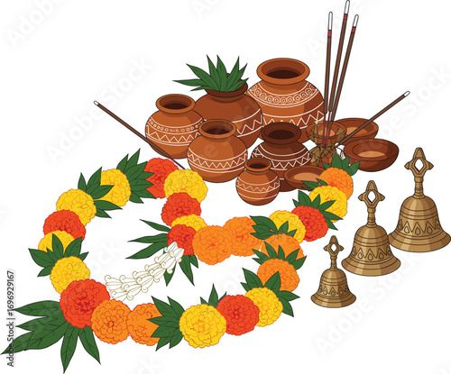 Traditional Marigold Garland with Cultural Elements