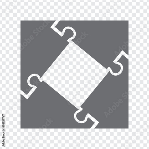 Simple icon polygonal puzzle in gray. Simple icon puzzle square of the four elements  on transparent background for your web site design, app, UI. EPS10.