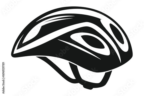 Silhouette of a Black and White Cycling Helmet with Aerodynamic Vent Design