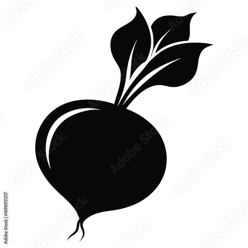 Bild auf Leinwand Silhouette Illustration of a Beet with Leaves and Rootlets, Isolated Design Elem